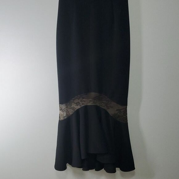 Marchesa Notte dress women's sz 0 black tan maxi sheer sexy Gypsy Witchy Lace - Picture 4 of 14